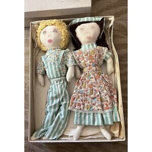 Vintage Folk Art Rag Dolls Floral Stripe Cloth Outfits Little Women Jo And Jo?